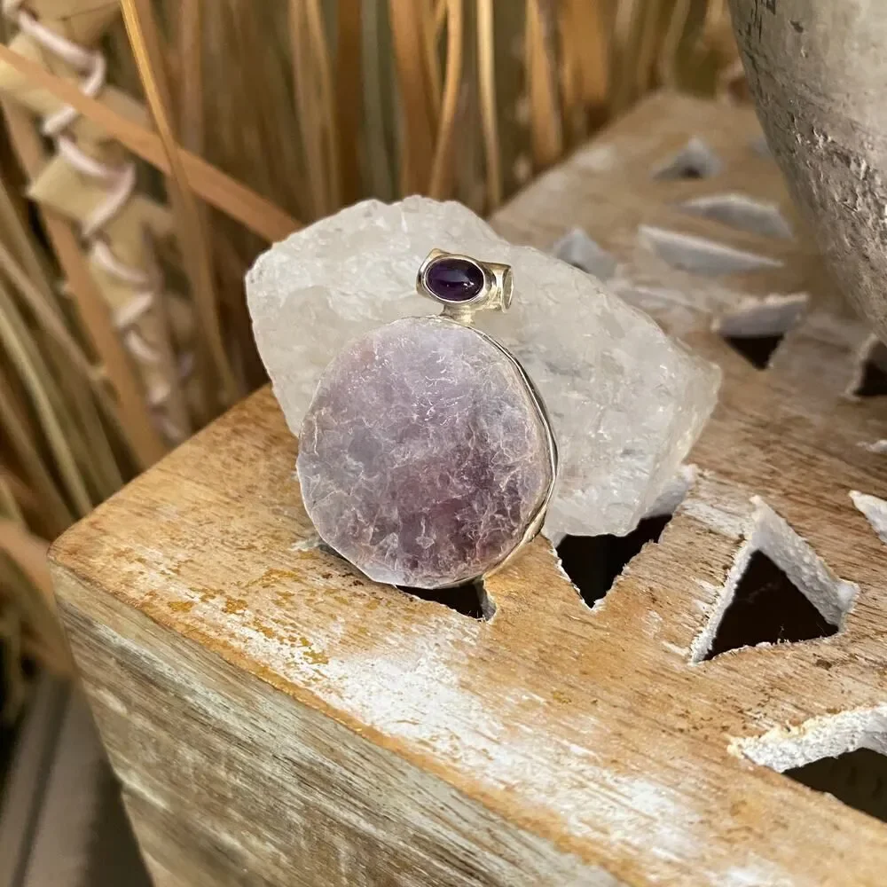 Flashy Lepidolite Mica & Amethyst Sterling Silver Pendant